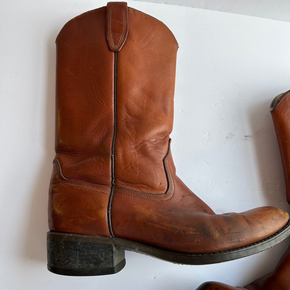 VTG Acme Cowboy Boots Mens 8.5 D Brown Leather Western Pull On 9096 Slip Res USA - Picture 13 of 14